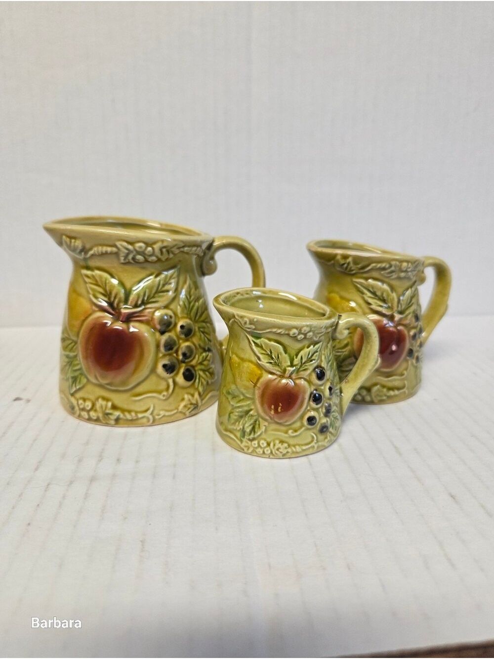 Vintage 60s Enesco Japan 3-Piece Ceramic Pitcher-style Measuring Cups